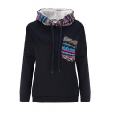 Winter Popular Tribal Pattern Insert Chest Pocket Long Sleeve Thick Drawstring Hoodie