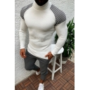 Unique Stripe Printed Long Sleeve High Neck Slim Fitted Pullover Woollen Sweater for Men