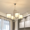 4 Lights Dining Room Chandelier Lighting Fixture Modern Style Chrome Hanging Lamp with Drum Fabric Shade