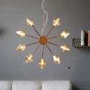 Amber/Clear Glass Diamond Pendant Light Vintage Style 6/9/12 Lights Black/Brass/Copper Finish Hanging Chandelier Lamp