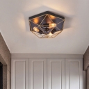 Geometric Metal Flush Mount Vintage 3 Lights Corridor Flush Pendant Ceiling Light in Black