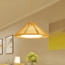 Tapered Hanging Lamp Asian Wood 1 Bulb 14