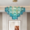 Rustic Circular Chandelier Lamp 5/8 Lights Crystal Suspension Lighting in Green for Bedroom