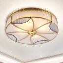 4 Lights Flush Ceiling Light Classic Round Frosted Glass Flush Mount Lighting in Brass for Living Room