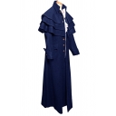 Medieval Classic Solid Color Button Front Ruffled Decoration Longline Clergy Robe Coat