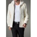 Mens Popular Solid Color Long Sleeve Zip Up Slim Fit Soft Faux Mink Jacket Hooded Coat