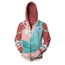 Red and Blue Anime Character 3D Print Colorblock Long Sleeve Zip Up Cosplay Hoodie