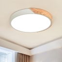 Drum Flush Mount Light Fixture Macaron Metal White/Pink LED Ceiling Lamp for Bedroom, 12