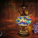Stained Glass Bronze Table Light Ball Single Light Moroccan Night Table Lamp for Restaurant