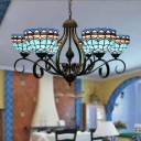 Blue Domed Chandelier Pendant Light Mediterranean 3/6/8 Lights Stained Glass Hanging Lamp, 25.5