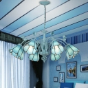 Cut Glass Conical Chandelier Lighting Fixture Baroque 3/6/8 Lights Blue/Dark Blue Pendant Lamp for Living Room