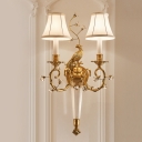 2 Lights Bedroom Wall Lighting Traditional White Sconce Light Fixture with Flared Fabric Shade
