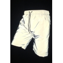 Hip-Hop Style White Drawstring Waist Loose Fit Reflective Shorts with Mesh Liner