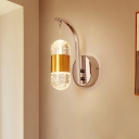 Traditionalism Curvy Arm Wall Mount Lamp LED Metal Wall Sconce Lighting in Gold with Bubble Crystal Shade