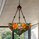 2/3 Bulbs Blossom Chandelier Lighting Tiffany Red/Green/Orange Stained Glass Pendant Light for Living Room