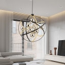 Round Hanging Chandelier Modernist Smoked Glass LED Black Ceiling Suspension Lamp