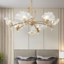 Brass 6/8 Lights Chandelier Lighting Minimalism Crystal Ginkgo Leaf Pendant Light Kit for Bedroom