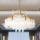 Tube Living Room Hanging Chandelier Simple Clear Crystal 7/9 Lights Gold Pendant Lamp