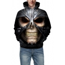 Guys Popular Cool Skull 3D Pattern Long Sleeves Relaxed Fit Black Pullover Hoodie