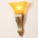 Flared Yellow Glass Wall Sconce Lamp Lodge Style 1 Head Corridor Wall Light Fixture in Gold/White