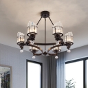Tri-Sided Crystal Black Ceiling Chandelier Cylinder 6 Heads Contemporary Hanging Ceiling Light