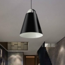 1 Head Dining Room Down Lighting Modernism Black/White Ceiling Hanging Light with Cone Metal Shade
