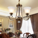 Bell Living Room Pendant Chandelier Traditional Opal Blown Glass 3/6/8 Heads Bronze Hanging Ceiling Light