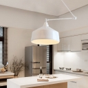 Round Pendant Lamp Minimalist Metal 1 Light Dining Room Pendulum Light in White with Extendable Arm