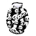 Lovely Allover Panda Pattern Long Sleeve Relaxed Fit Black and White 3D Hoodie
