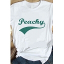 Unisex Popular PEACHY Letter Printed Short Sleeves Crew Neck White Casual T-Shirt