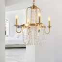 Beaded Crystal Pendant Chandelier Minimalism 4/6 Lights Bedroom Hanging Lamp Kit in Gold