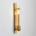 Brass Tubular Wall Sconce Modernism Single Clear Glass Wall Mounted Light Fixture