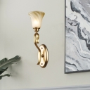 Amber Glass Bell Wall Mount Light Vintage Style 1 Light Dining Room Wall Sconce Lamp in Gold