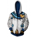 Funny Anime Cosplay Costume Long Sleeve Zip Up White and Blue Leisure Hoodie