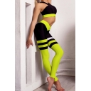 Womens Popular Colorblock Stripe Cutout Racerback Crop Top Skinny Pants Two Piece Co-ords