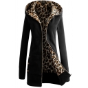 Womens Glamorous Leopard Lined Thick Long Sleeve Zip Up Slim Longline Hoodie