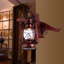 Iron Lantern Shade Wall Sconce Lighting Industrial Style 1 Bulb Wall Light Fixture in Weathered Copper