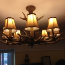 Brown 6/8 Heads Chandelier Lighting Traditionalism Resin Bell/Cylinder Pendant Ceiling Light for Living Room