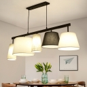 Fabric Barrel Island Lamp Modern Style 5 Light Black and White Hanging Ceiling Light