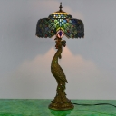 1 Head Peacock Desk Light Tiffany Brass Hand-Crafted Glass Task Light for Reading Room