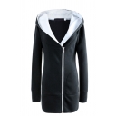 Simple Warm Long Sleeve Hooded Zipper Front Shearling Liner Slim Fit Midi Plain Coat for Women