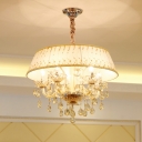 Beige Candelabra Chandelier Lighting Traditional Crystal Drop 4 Lights Living Room Suspension Light