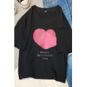 Chic Women's Short Sleeve Crew Neck Heart Pattern Letter HAPPY VALENTINE'S DAY Oversize T-Shirt