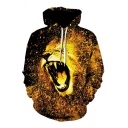 Guys Black and Yellow Leisure Lion 3D Printed Long Sleeves Loose Drawstring Hoodie