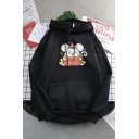 Chinese Style Long Sleeve Drawstring Kangaroo Pocket Mouse Print Relaxed Hoodie for GIrls