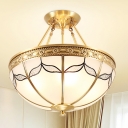 4 Lights Ceiling Light Classic Domed Frosted Glass Flush Mount Lighting in Brass for Living Room, 12.5