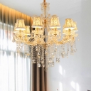 Gold Candle/Cone Chandelier Light Modernism 10 Heads Beveled Glass Crystal Pendant Lighting for Living Room