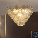 Conical Semi Flush Mount Contemporary Crystal 9 Heads Brass Ceiling Mounted Light for Bedroom