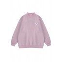 Girls Simple Whole Colored Long Sleeve Mock Neck Oversized Sweatshirt