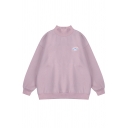 Girls Simple Whole Colored Long Sleeve Mock Neck Oversized Sweatshirt